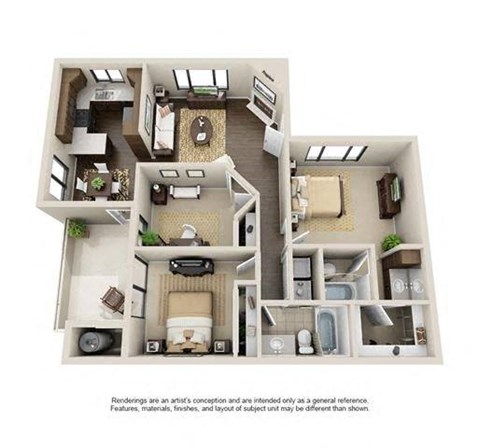 Floor plan for 3 beds, 2 baths, 1200 sqft